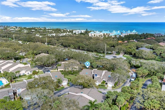 aerial view with a water view and a residential view