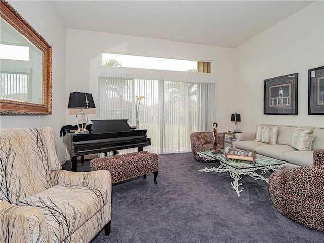 living area featuring carpet floors