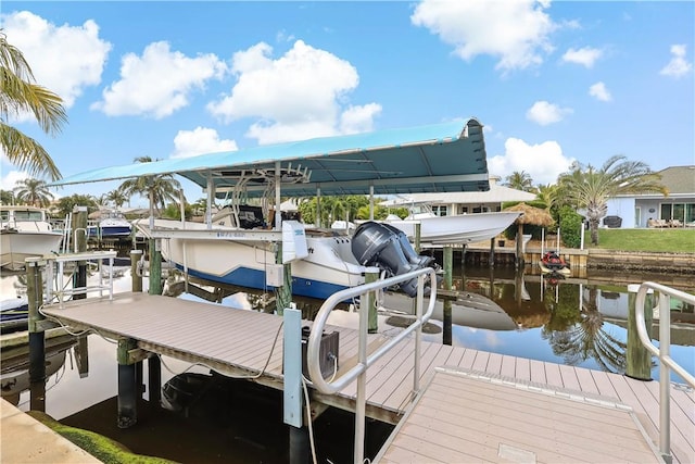 view of dock with a water view