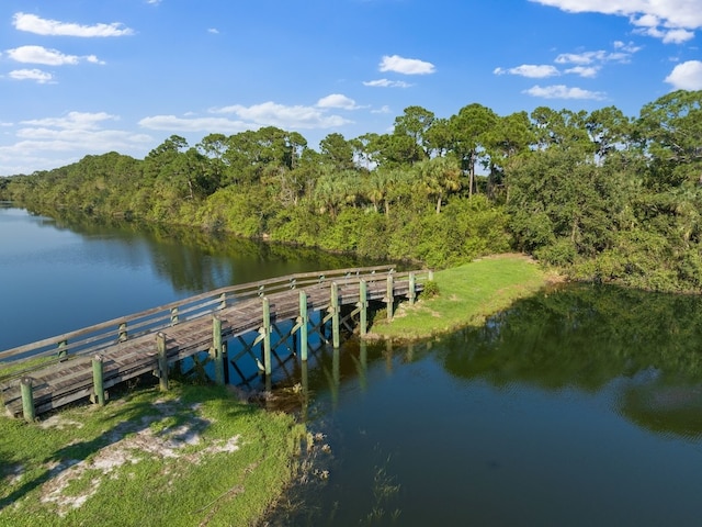 view of dock with a water view