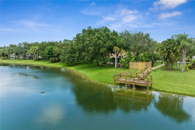 728 S Ocracoke Sq SW, Vero Beach, FL 32968 - dock area featuring a water view and a lawn
