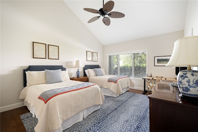 2139 Via Fuentes St Unit 2139, Vero Beach, FL 32963 - bedroom featuring dark wood-style floors, a ceiling fan, and high vaulted ceiling