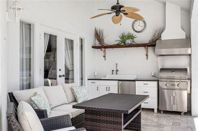 2139 Via Fuentes St Unit 2139, Vero Beach, FL 32963 - view of patio / terrace featuring outdoor lounge area, exterior kitchen, a ceiling fan, and french doors
