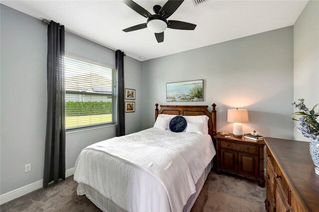 bedroom featuring carpet flooring and ceiling fan