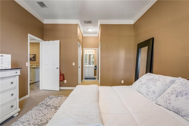 455 74th Ave, Vero Beach, FL 32968 - carpeted bedroom featuring ornamental molding, ensuite bathroom, and a textured ceiling