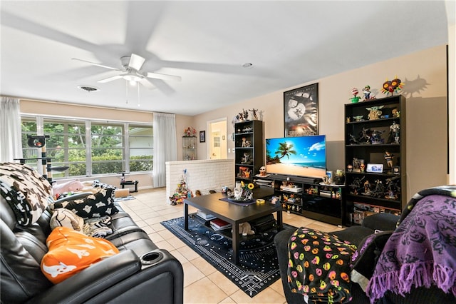 28 Sea Gull Ave, Vero Beach, FL 32960 - tiled living room with visible vents and a ceiling fan
