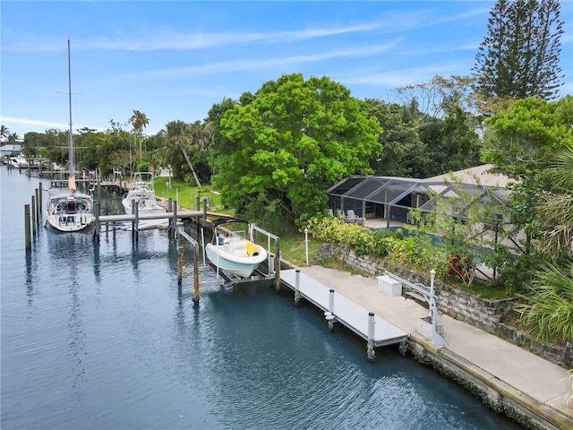 28 Sea Gull Ave, Vero Beach, FL 32960 - dock area with a lanai, boat lift, and a water view