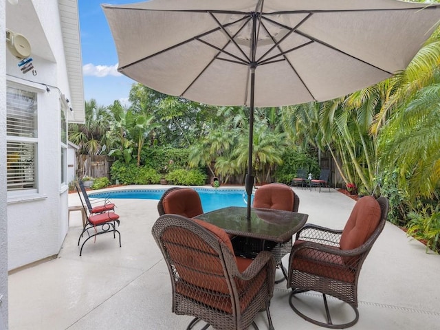 view of patio / terrace with a fenced in pool