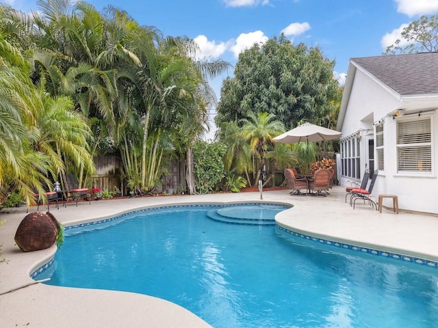 view of swimming pool with a patio