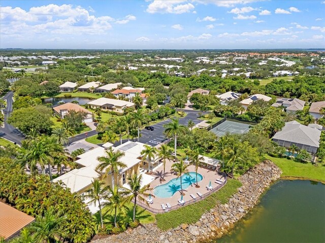 aerial view featuring a water view