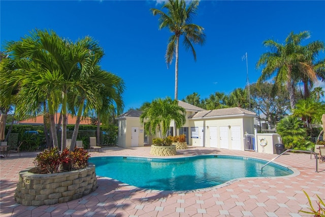 view of swimming pool featuring a patio