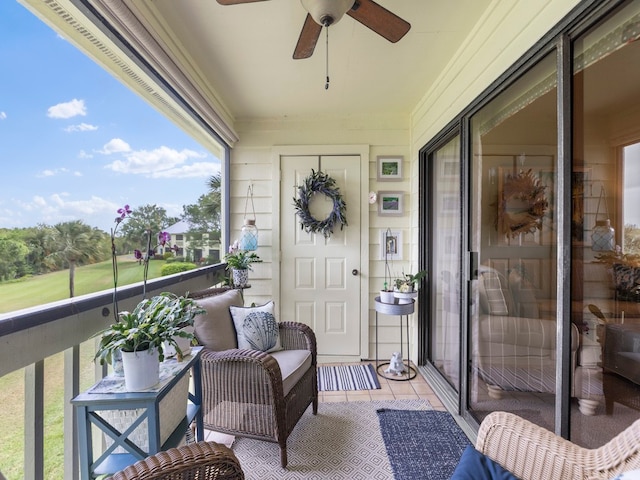 balcony with ceiling fan