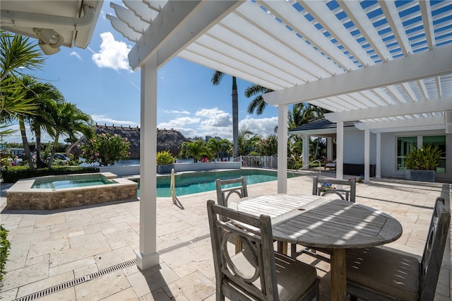 view of patio with a pergola and a pool with connected hot tub