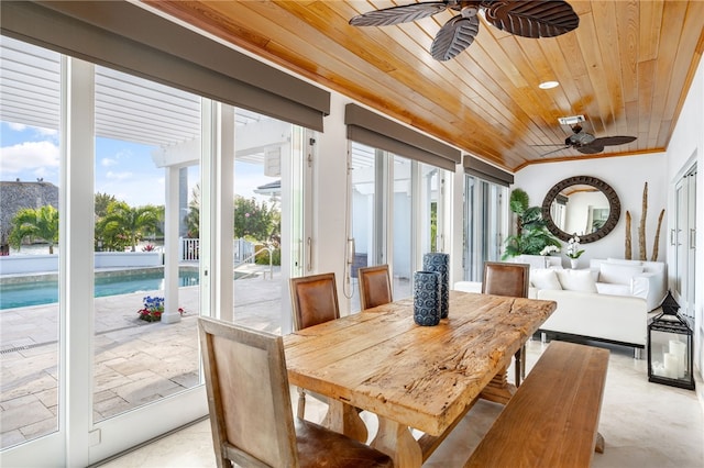 sunroom featuring wooden ceiling and plenty of natural light