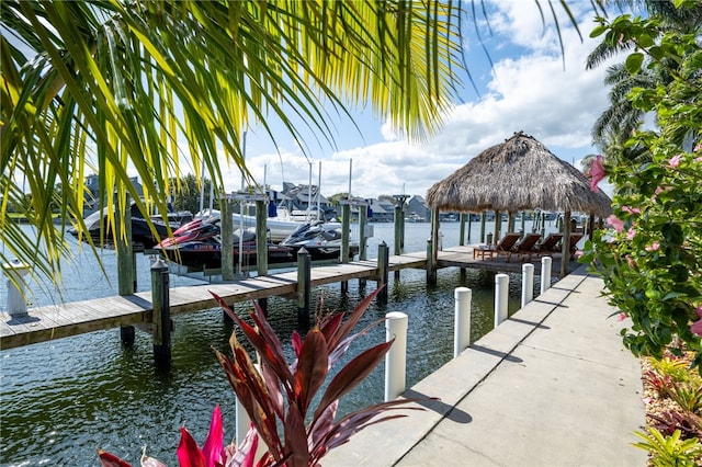 dock with a water view and a gazebo