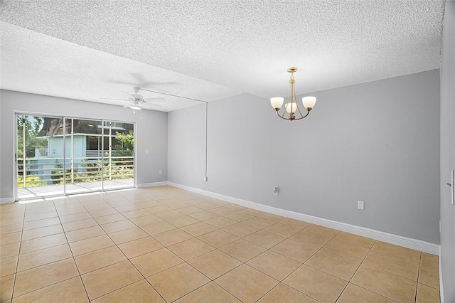 1901 Indian River Blvd Unit 202D, Vero Beach, FL 32960 - empty room featuring a textured ceiling, a chandelier, light tile patterned flooring, and ceiling fan