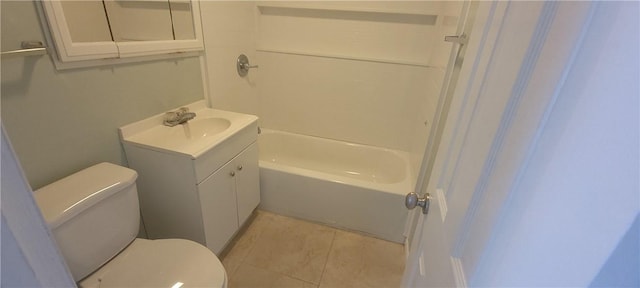 full bathroom featuring tile patterned floors, vanity, bathtub / shower combination, and toilet