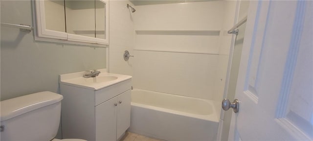 full bathroom with shower / bathing tub combination, vanity, and toilet