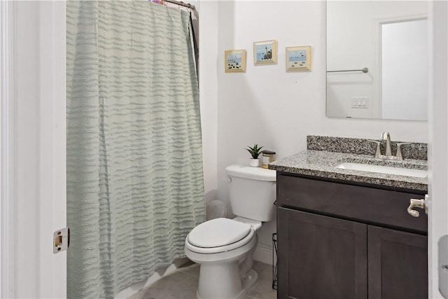 4308 Lago Vista Dr, Sebastian, FL 32976 - bathroom with toilet, tile patterned flooring, vanity, and a shower with shower curtain