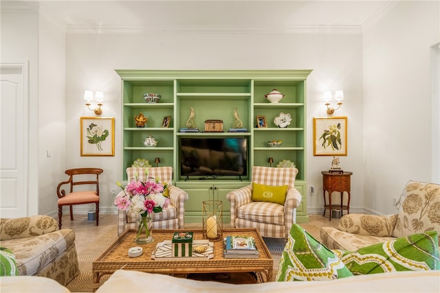 living room featuring ornamental molding