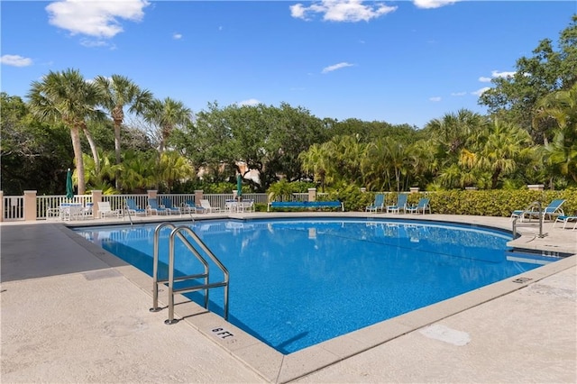 view of swimming pool featuring a patio