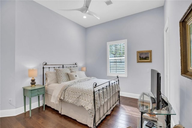 1242 River Reach Dr, Vero Beach, FL 32967 - bedroom with baseboards, dark wood-style flooring, recessed lighting, and a ceiling fan