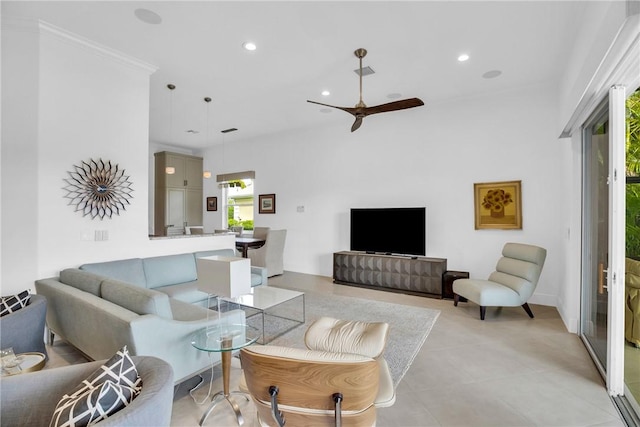 1242 River Reach Dr, Vero Beach, FL 32967 - living area with ceiling fan, recessed lighting, and light tile patterned floors