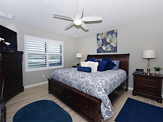 bedroom featuring ceiling fan and light hardwood / wood-style floors