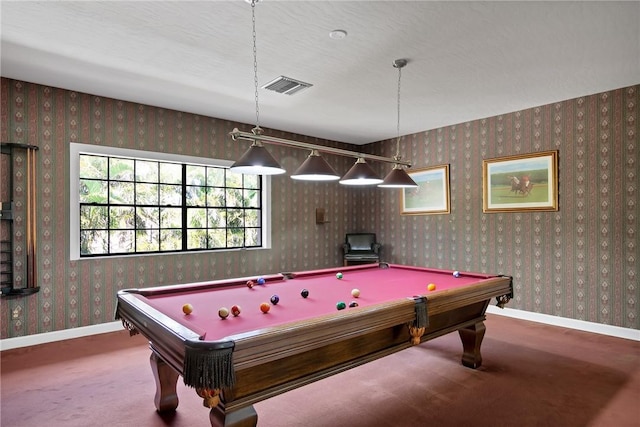 playroom featuring pool table and carpet floors