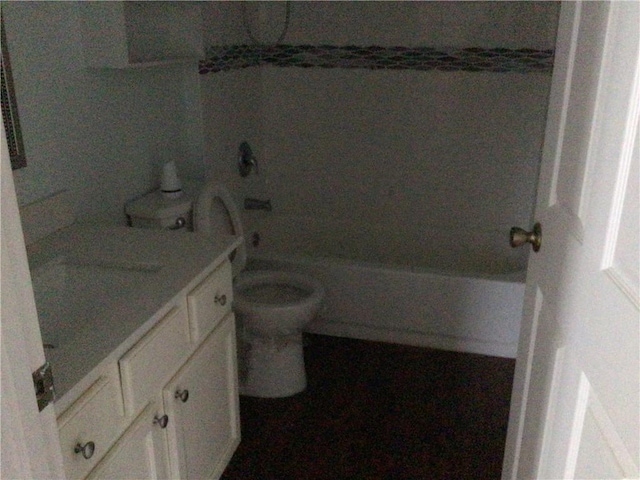 full bathroom featuring vanity, toilet, and tub / shower combination