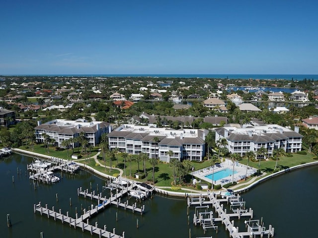 bird's eye view featuring a water view