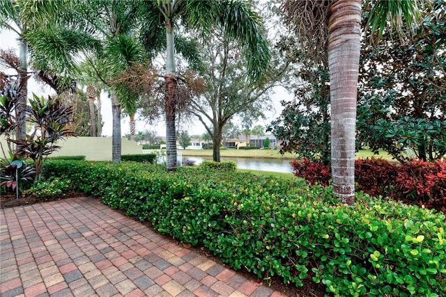 view of patio / terrace featuring a water view