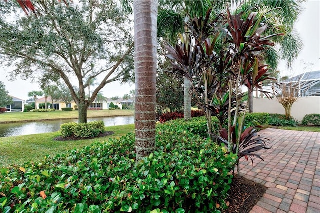 view of yard with a water view