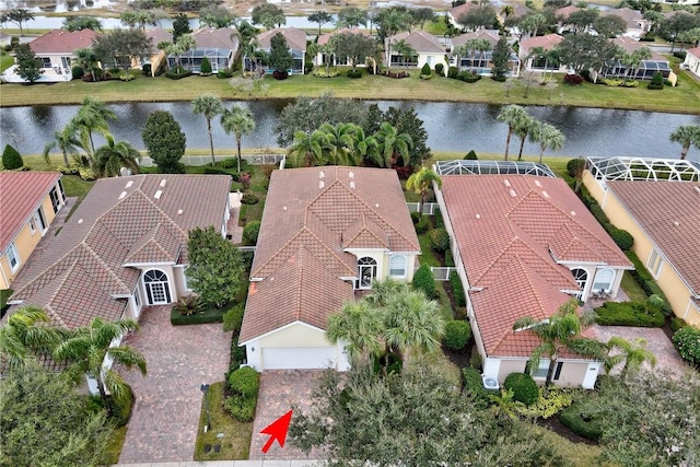 aerial view featuring a water view