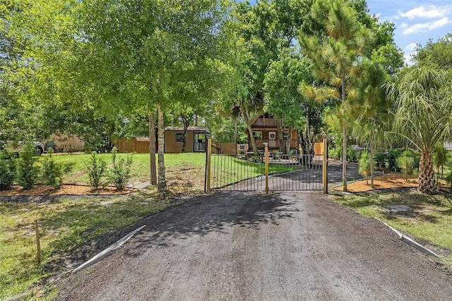 view of road with a gate, a gated entry, and driveway