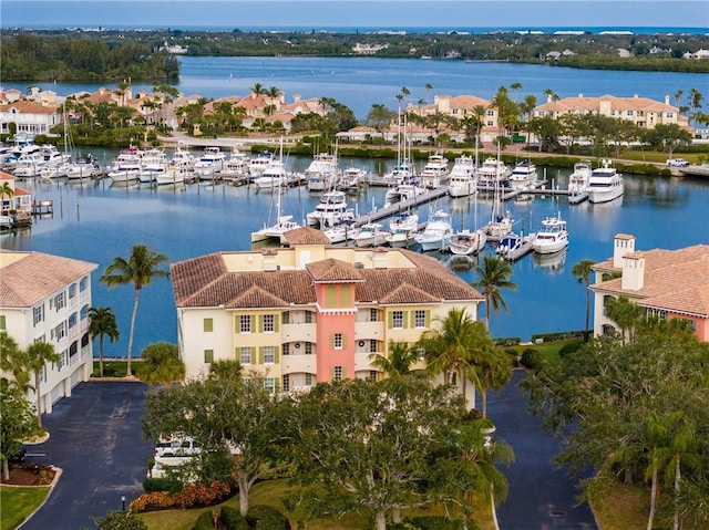 drone / aerial view featuring a water view