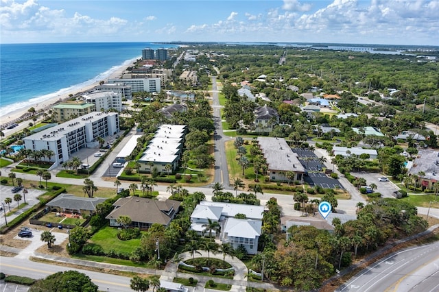 drone / aerial view with a view of the beach and a water view