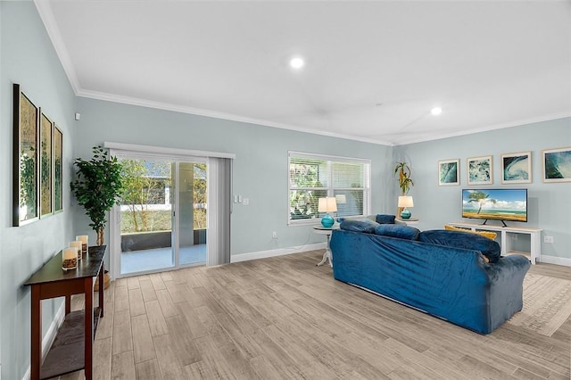 8645 95th Ave, Vero Beach, FL 32967 - living area with light wood finished floors, baseboards, ornamental molding, and recessed lighting