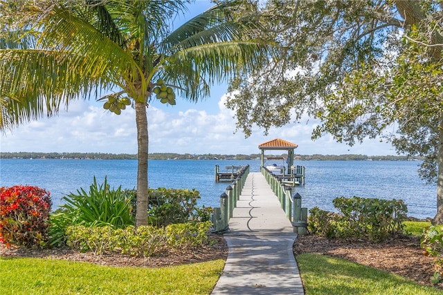 view of dock with a water view