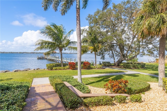 view of yard with a water view