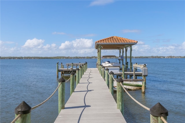 view of dock with a water view