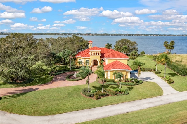 bird's eye view featuring a water view