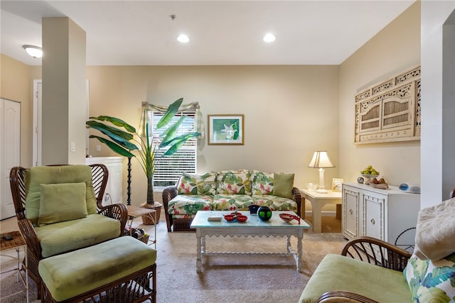 living room with light carpet