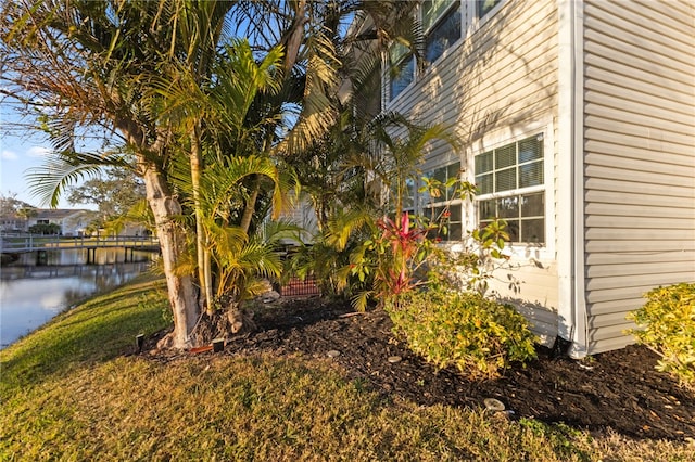 view of yard with a water view