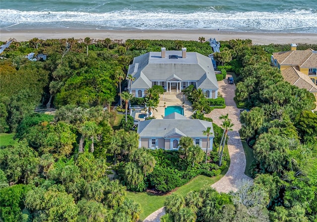 aerial view with a beach view and a water view