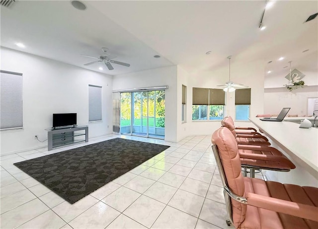 51 Joy Haven Dr, Sebastian, FL 32958 - living area with ceiling fan, light tile patterned floors, and recessed lighting