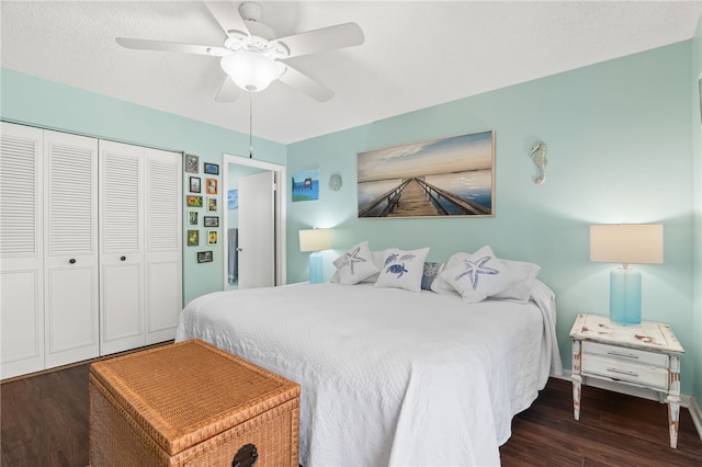 51 Woodland Dr Unit 106, Vero Beach, FL 32962 - bedroom with wood finished floors, a closet, and a ceiling fan