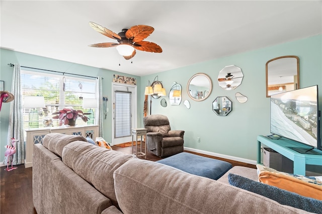 51 Woodland Dr Unit 106, Vero Beach, FL 32962 - living room featuring ceiling fan and dark wood-type flooring