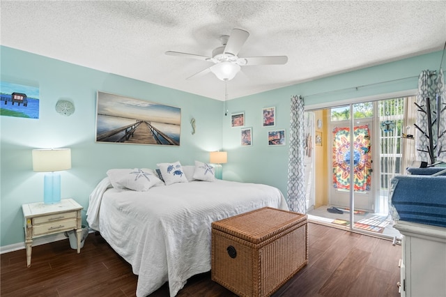51 Woodland Dr Unit 106, Vero Beach, FL 32962 - bedroom with access to outside, wood finished floors, a textured ceiling, and a ceiling fan