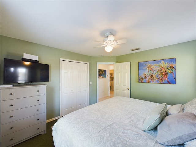 bedroom featuring a closet and ceiling fan